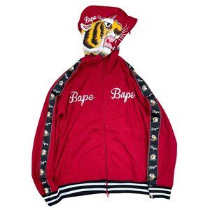 BAPE Tiger Jersey Hoodie Sweatshirt Red | A Bathing Ape